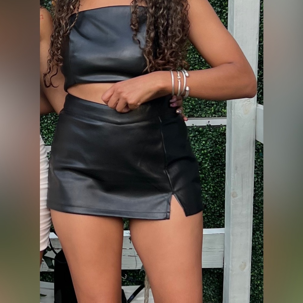 Two piece leather skirt and strappy top- size small